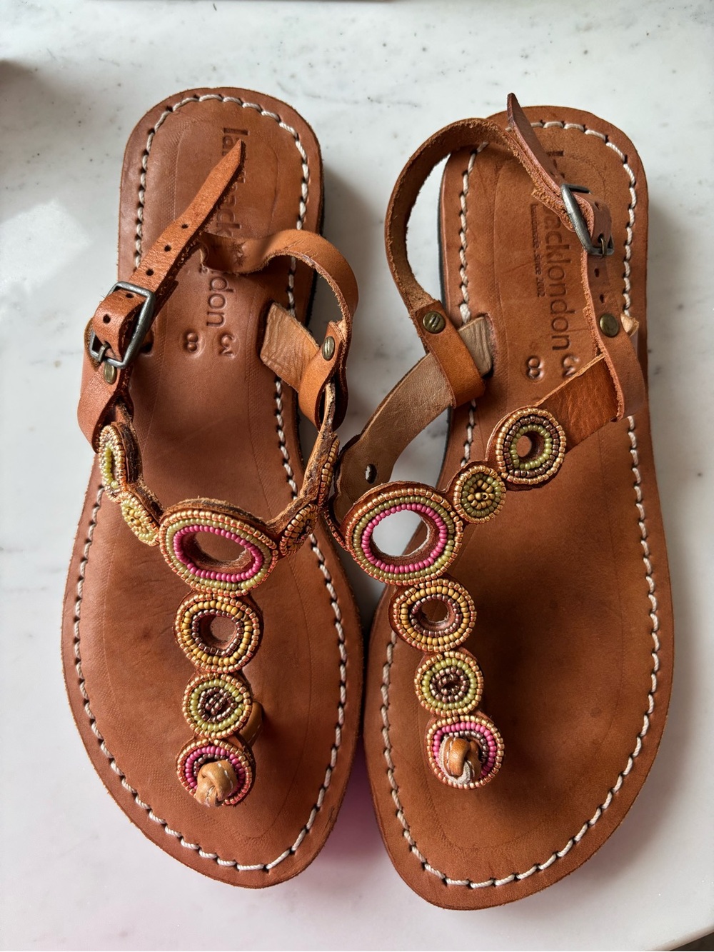 Laidback London  Brown Leather Beaded Women's Sandals